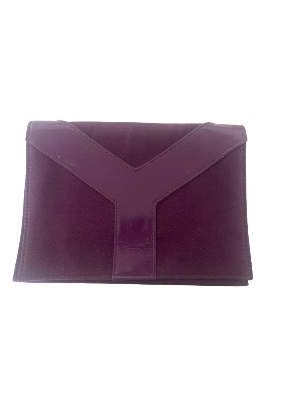 Yves Saint Laurent Purple Satin Patent Leather Cosmetic Bag Clutch